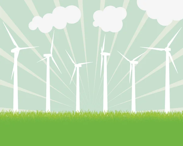 生态风力发电机矢量背景景观 — 图库矢量图片