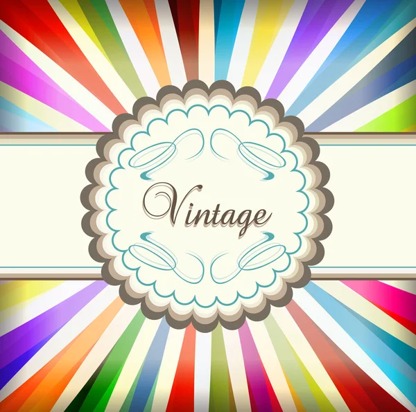Vintage modello colorato con retro sole scoppio sfondo — Vettoriale Stock