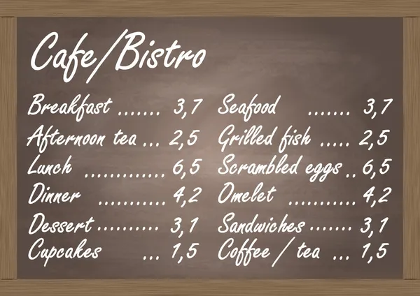 Kafe veya bistro yemek menüsü kara tahta arka plan vektör — Stok Vektör