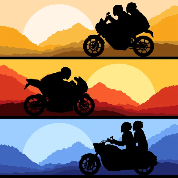 Sport motorbike riders motorcycle silhouettes collection vector — Stock Vector