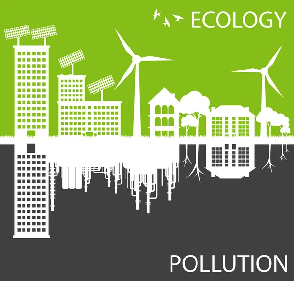 Grüne Ökologie Stadt gegen Umweltverschmutzungsvektorkonzept — Stockvektor
