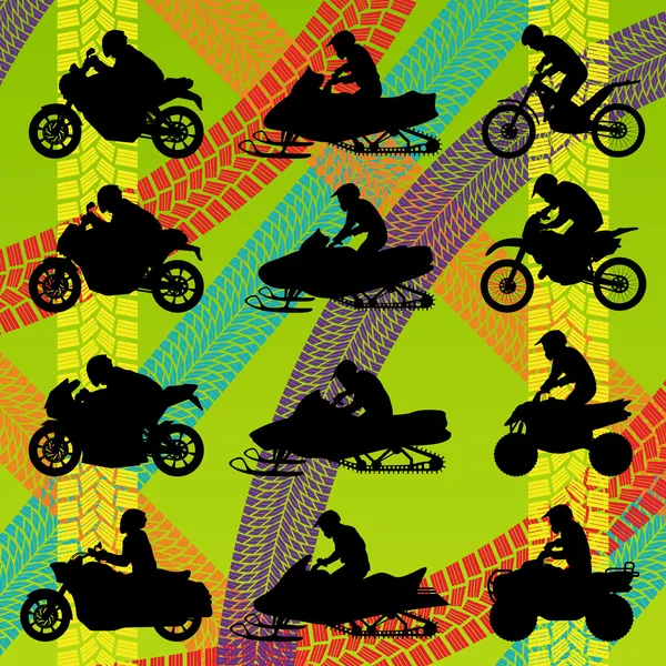 Всі рельєфні транспортні засоби чотири мотоциклісти ілюстрації колекції — стоковий вектор