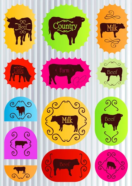 Sığır gıda etiketleri çizimde koleksiyon vektör — Stok Vektör