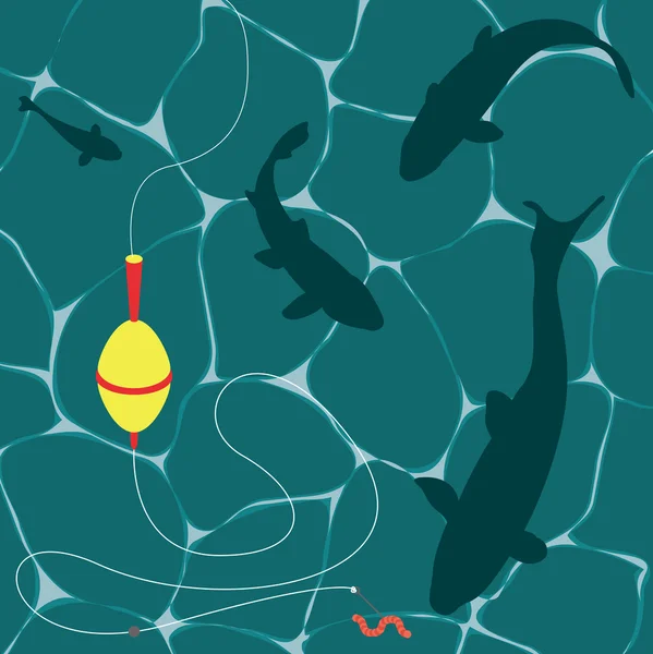 Poissons et un ver sur un fond vectoriel sous-marin hameçon — Image vectorielle