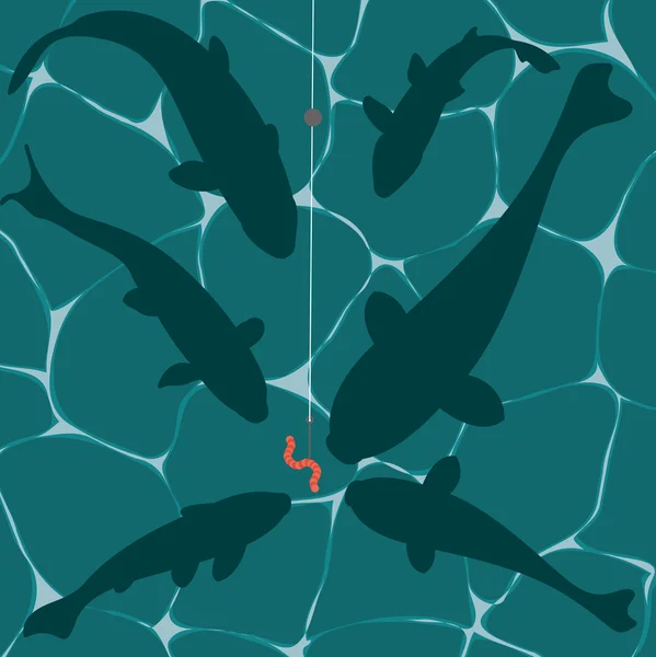 魚や魚にワームのフック水中のベクトルの背景 — ストックベクタ