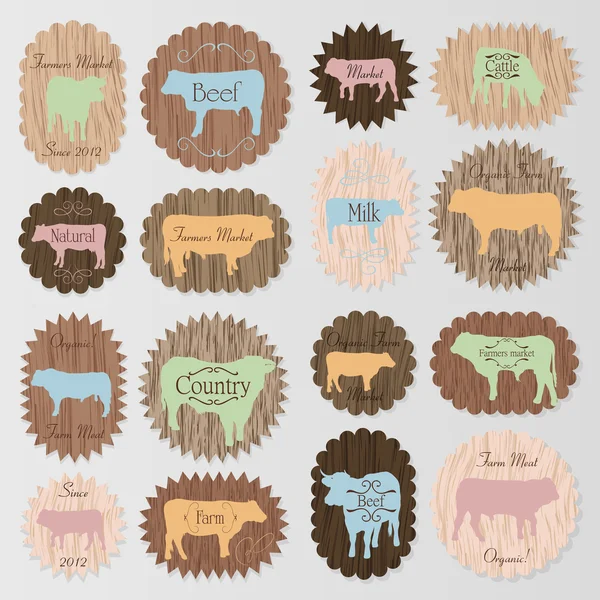 Étiquettes d'oeufs et de viande d'animaux de ferme vecteur alimentaire Illustration De Stock