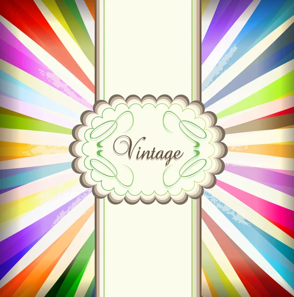Vintage colorful template with retro sun burst background — Stock Vector