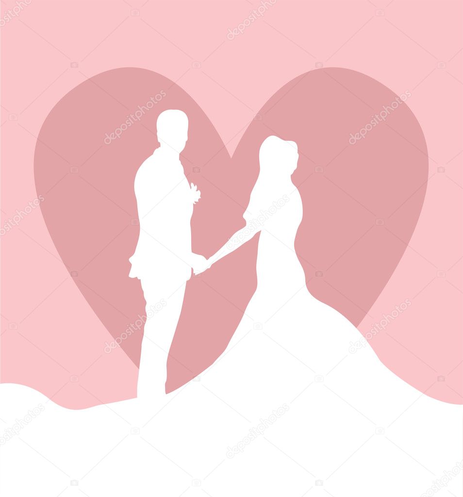 Wedding card with man, women and heart vector