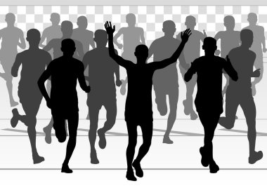 Marathon runners in urban city landscape background illustration clipart