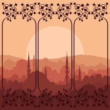 Vintage Arabic city landscape background illustration clipart