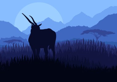 Antelope in wild nature landscape illustration clipart