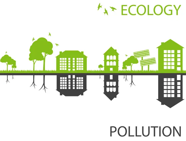 Groene ecologie stad tegen verontreiniging vector achtergrond concept — Stockvector