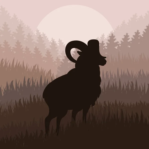 Mountain sheep in wild nature landscape illustration — Stock Vector