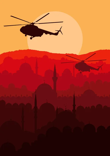 Armén helikoptrar i bergslandskap bakgrund illustration — Stock vektor