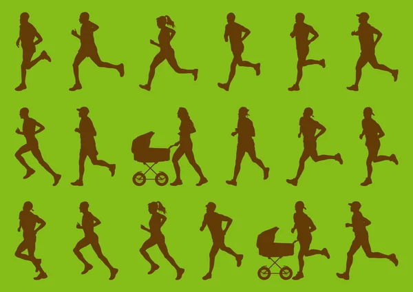 Miljömässiga marathon löpare silhuetter bild samling — Stock vektor