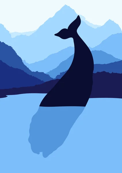 Baleia nadando em natureza selvagem ilustração paisagem — Vetor de Stock