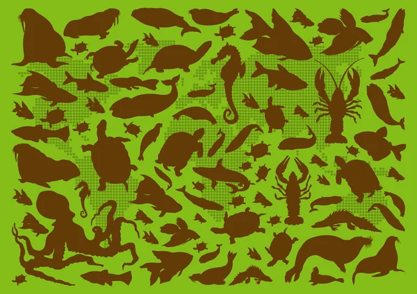 Meer Tiere Illustration Sammlung Hintergrund — Stockvektor