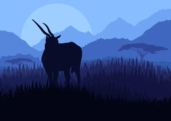 Antelope in wild nature landscape illustration — Stock Vector