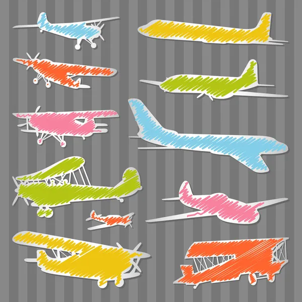 Uçaklar renkli resimde arka plan toplama — Stok Vektör
