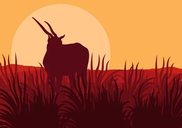 Antelope in natura selvaggia paesaggio illustrazione — Vettoriale Stock