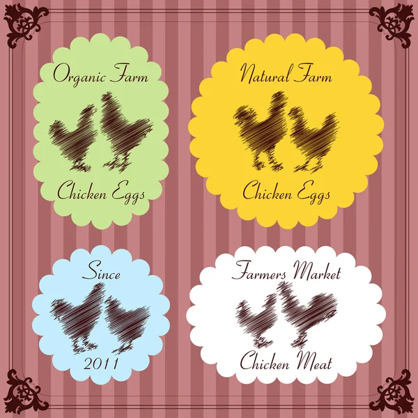 ファームの鶏の卵や肉ラベル イラスト集 — ストックベクタ
