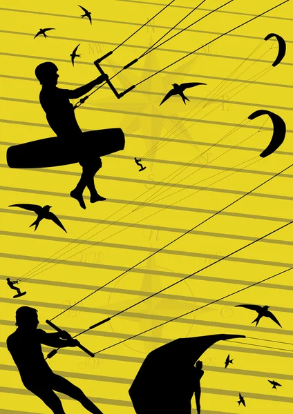 Kite boarding silhuetas ilustração coleção fundo —  Vetores de Stock
