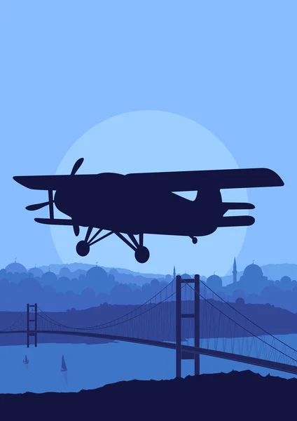 Letadlo letí v divoké přírodě krajinné pozadí obrázku — Stockový vektor