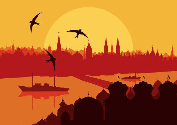 Gamla Europa city landskap bakgrund illustration — Stock vektor