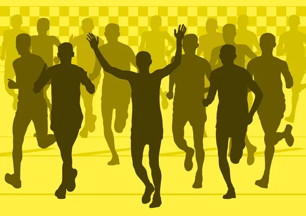 Marathonläufer in der städtischen Stadtlandschaft Hintergrund-Illustration — Stockvektor