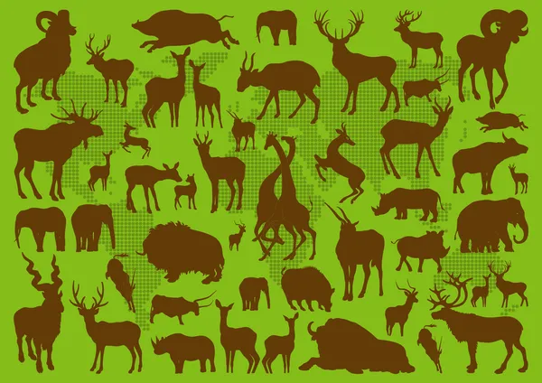 Animals with horns illustration collection background — Stock Vector