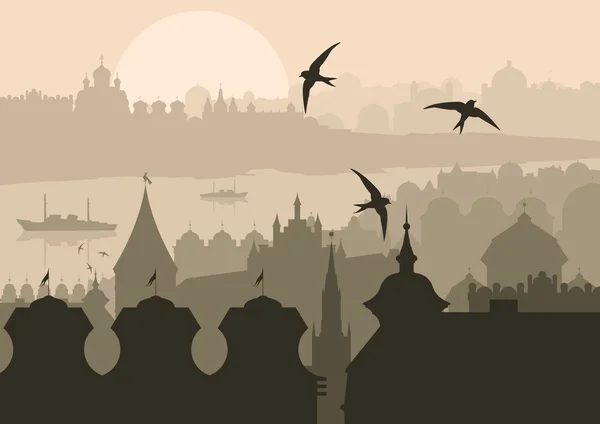 古いヨーロッパ都市の風景の背景イラスト — ストックベクタ