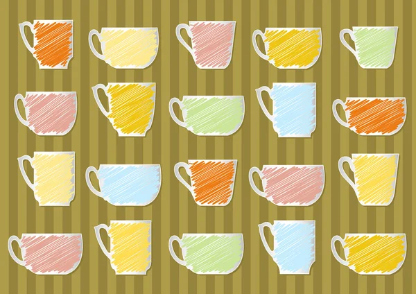 Niños taza de té colorido ilustración colección fondo — Vector de stock