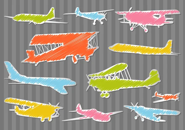 Uçaklar renkli resimde arka plan toplama — Stok Vektör