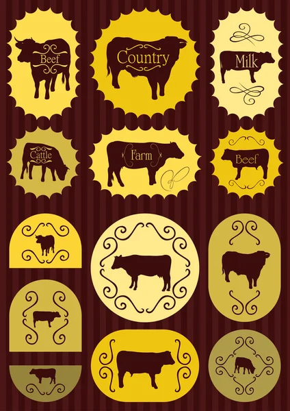 肉用牛食糧ラベル イラスト コレクション背景 — ストックベクタ