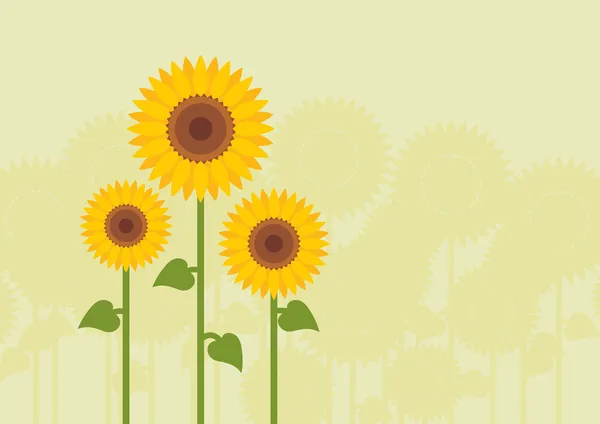 Gele zonnebloemen landschap achtergrond afbeelding — Stockvector
