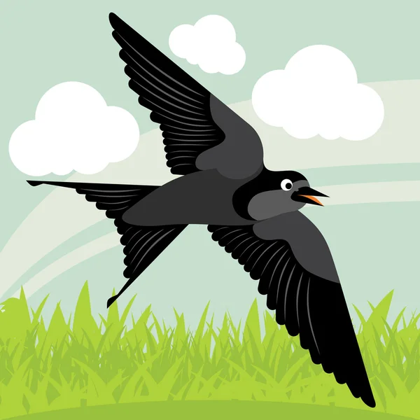 Flygande svalan fåglar i landet sida landskap bakgrund illustration — Stock vektor