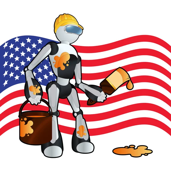 Amerikan inşaat ressam robot arka plan illüstrasyon — Stok Vektör