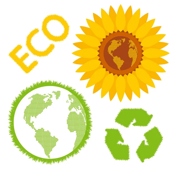 Ecologia concetto e segni vettore sfondo insieme di icone eco — Vettoriale Stock