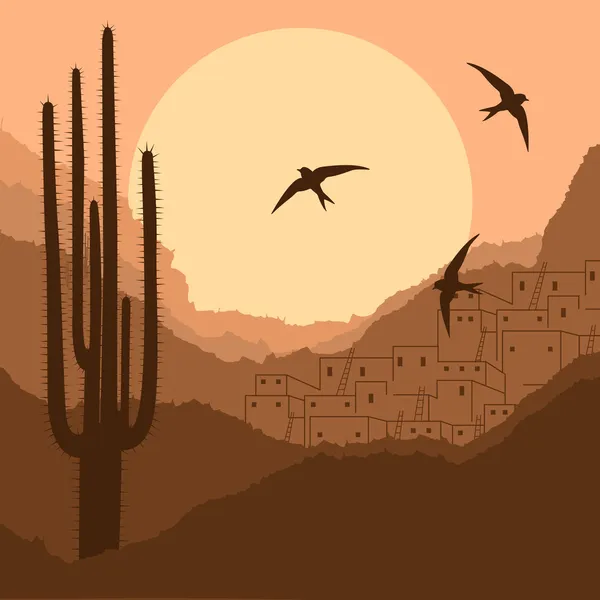 Desierto salvaje cañón naturaleza paisaje fondo ilustración — Vector de stock