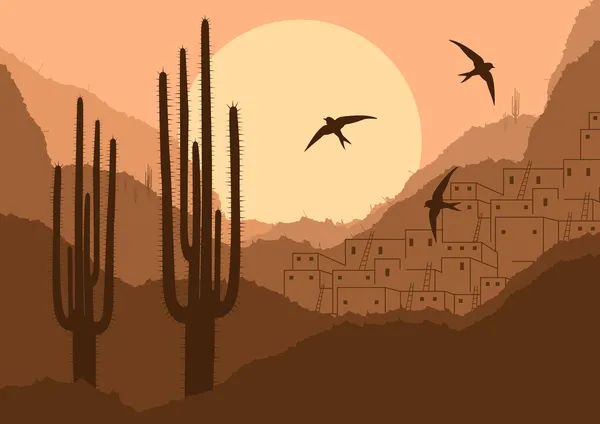 Deserto selvagem desfiladeiro natureza paisagem fundo ilustração — Vetor de Stock