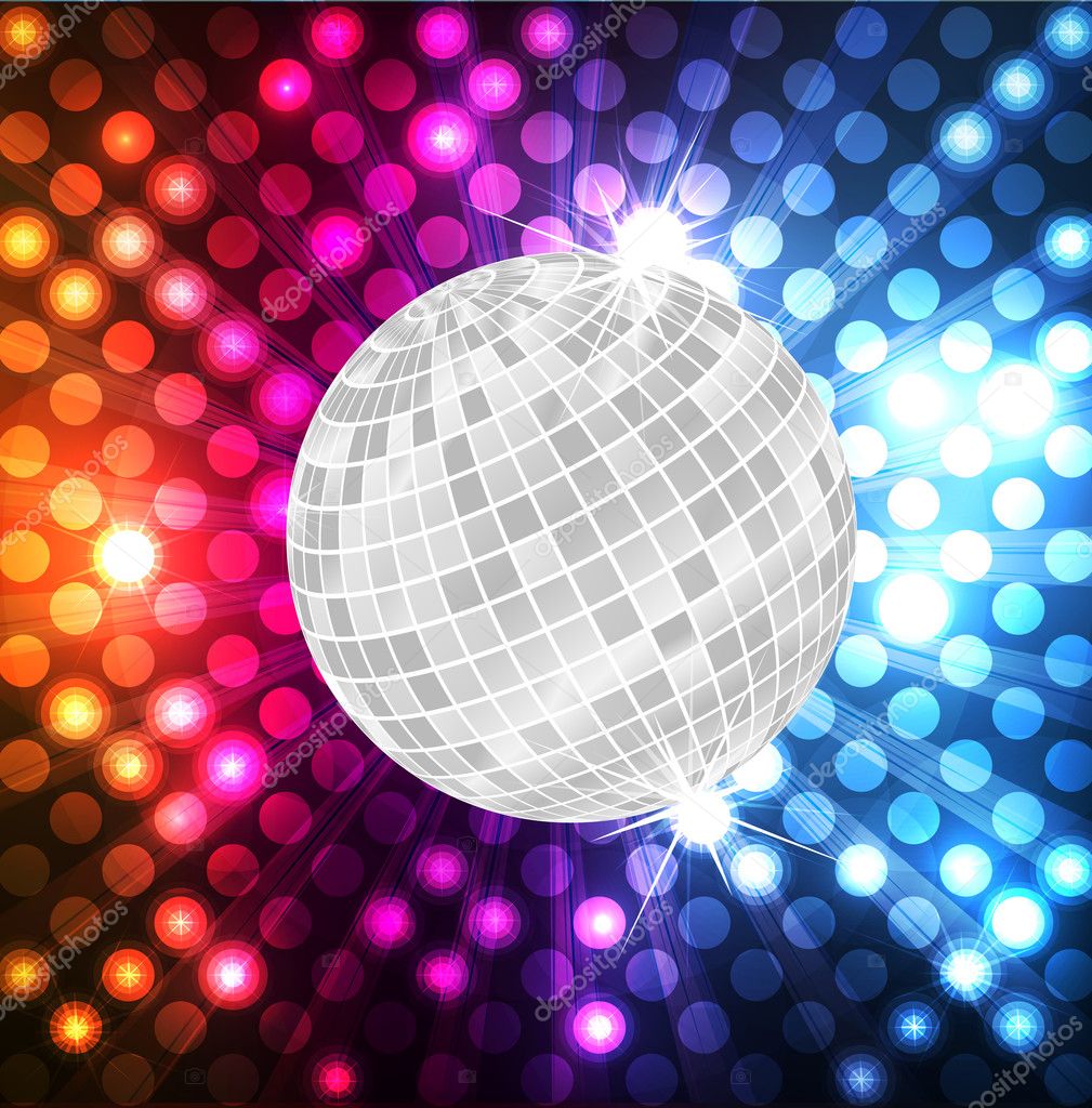 Disco ball vector neon background