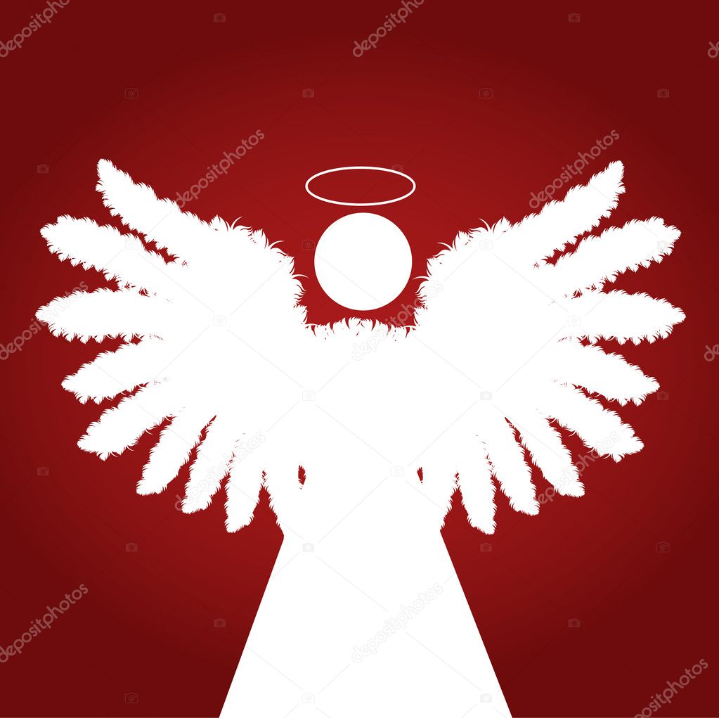 Christmas Angel with feather wings vector red background