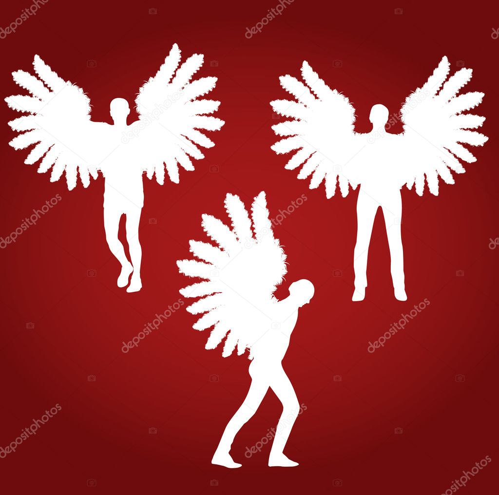 Christmas Angel with feather wings vector red background