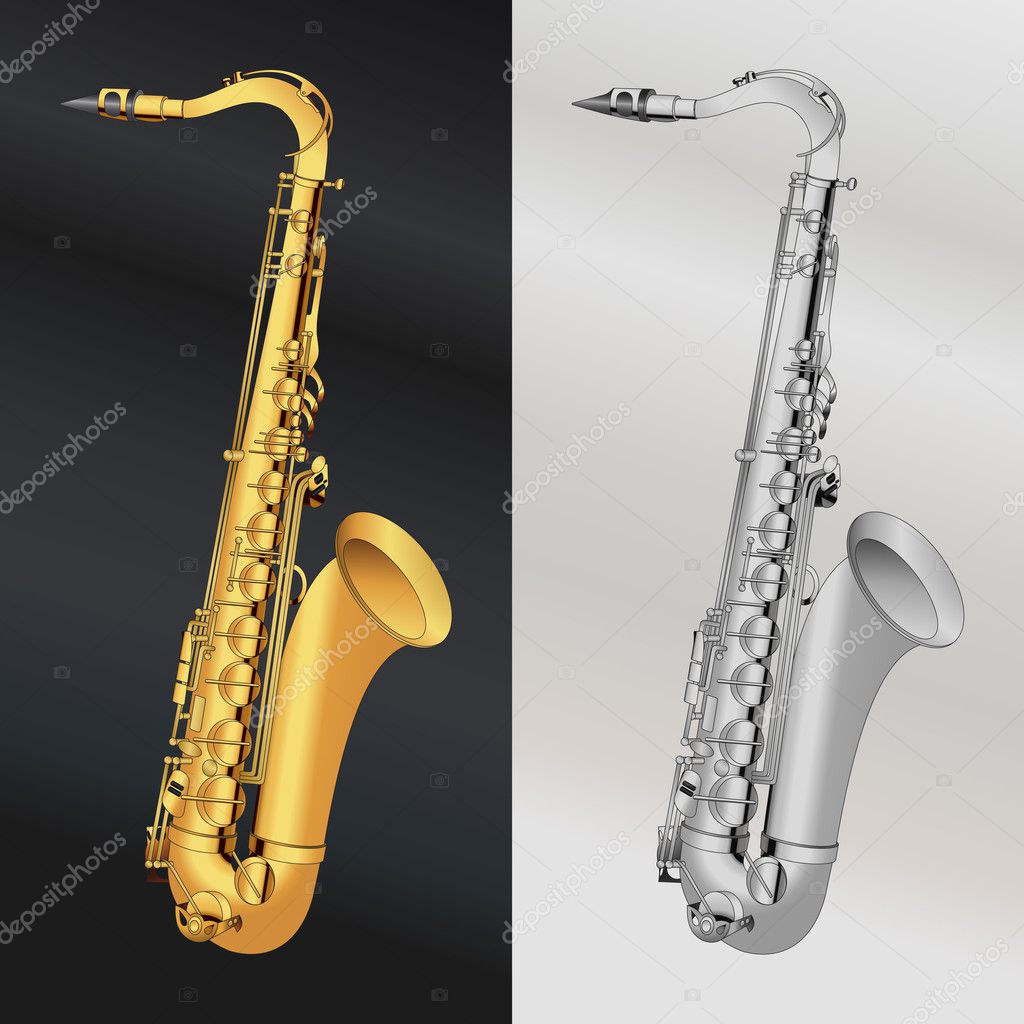 Gold and silver saxophone illustration background Stock Vector Image by