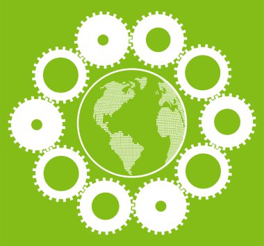 Green eco planet with concept of innovation gears around it vector clipart