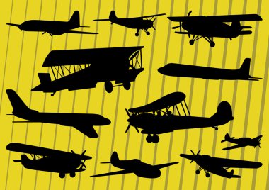 Airplanes illustration collection background vector clipart