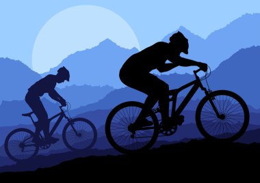 Mountain bike rider in landscape background illustration vector clipart