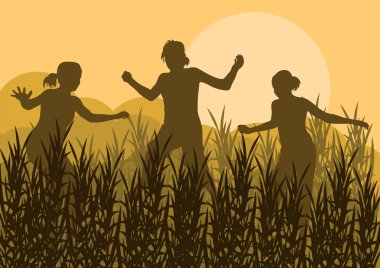 Jumping children silhouettes clipart