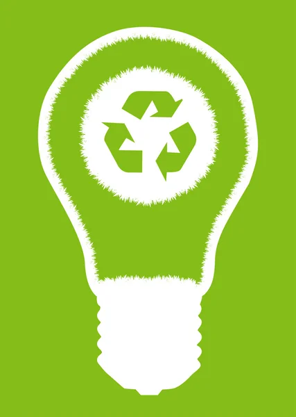 Λάμπα φωτός πράσινο γρασίδι και ανακύκλωσης γύρω μέσα. ανακύκλωση έννοια του διανύσματος — Διανυσματικό Αρχείο