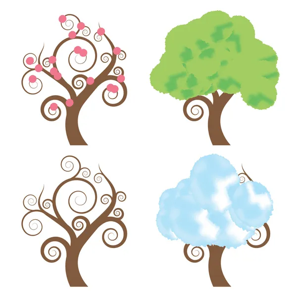 Vier seizoenen - lente, zomer, herfst, instellen winter vector boom achtergrond — Stockvector